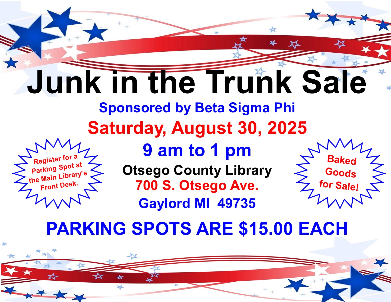 Junk in the Trunk August 30, 2025, 9 to 1 pm