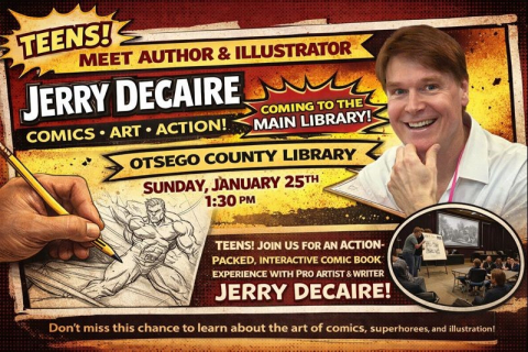 Marvel-Entertainment Comic-Artist, Jerry DeCaire. Illustrator for Wolverine, Deadpool, Thor and others presents his own signature Live-Drawing Performance and Workshop, Sunday, January 25, 2026 from 1:30-4:30pm! Autographed demo-drawings given away FREE! 