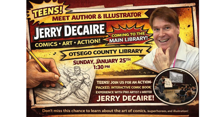 Marvel-Entertainment Comic-Artist, Jerry DeCaire. Illustrator for Wolverine, Deadpool, Thor and others presents his own signature Live-Drawing Performance and Workshop, Sunday, January 25, 2026 from 1:30-4:30pm