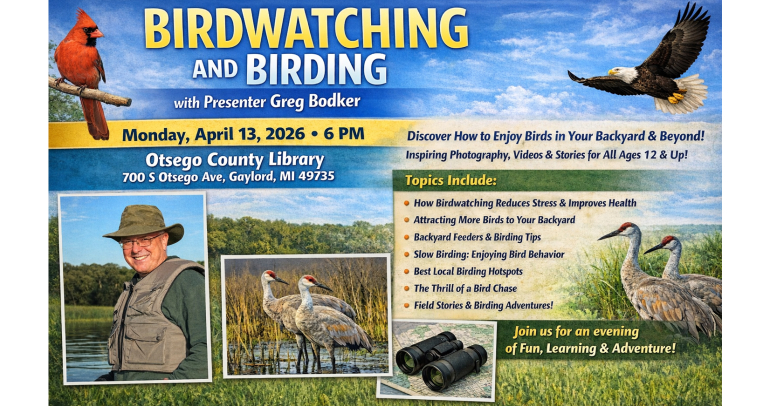 Join us for Birdwatching and Birding with presenter Greg Bodker, Monday, April 13, 2026 at 6 pm.
