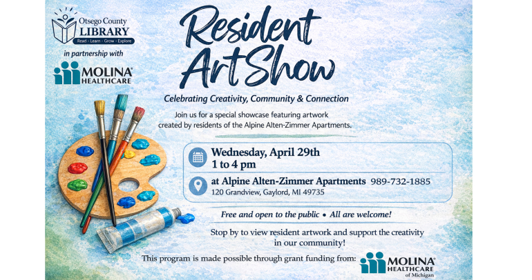 A Resident Art Show will be held at the Alpine Alten Zimmer Apartments, Wednesday, April 29th from 1 to 4 pm.